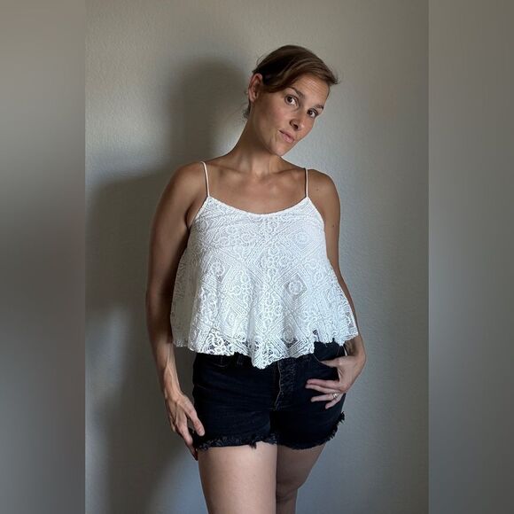 American Eagle Lace Crop Top Lined Small Cream Boho - Picture 3 of 11
